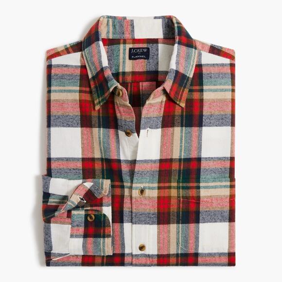 J Crew Men's Classic Fit Plaid Flannel Shirt Men's M Ivory Multi Plaid - Picture 1 of 6